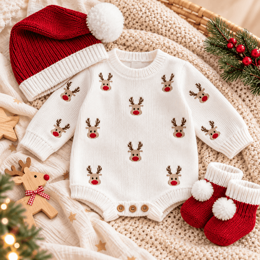Kit Meu Pequeno Rudolph – Tricô Natalino Premium | Ninho de Amor™