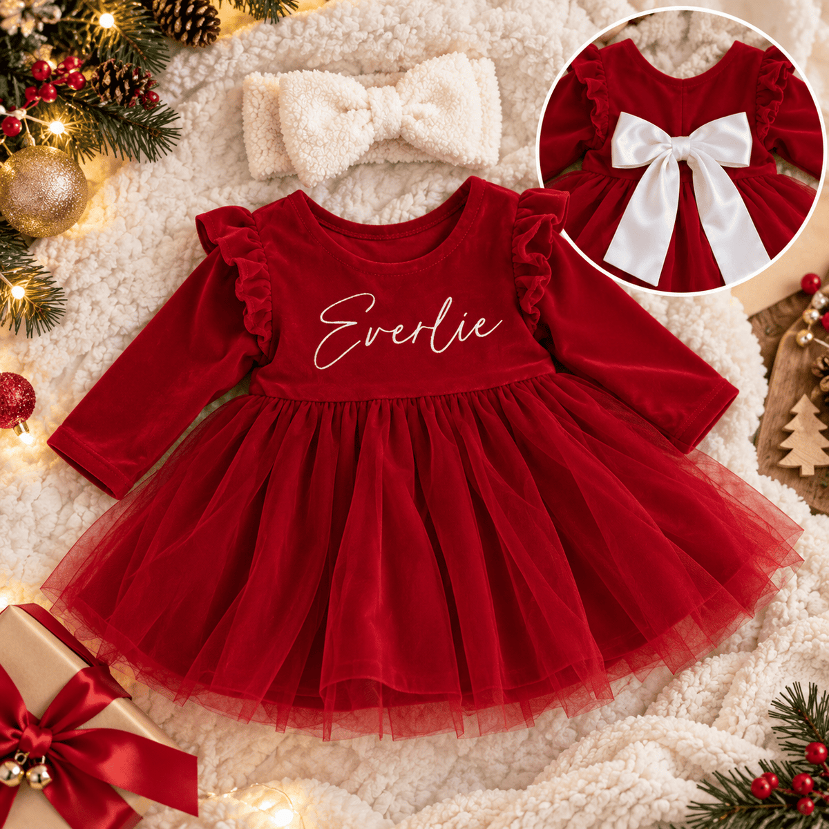 Vestido Meu Primeiro Encanto de Natal – Personalizado com Nome | Ninho de Amor™